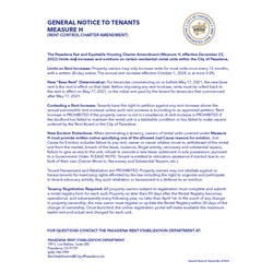 General Notice to Tenants Measure H (City of Pasadena)
