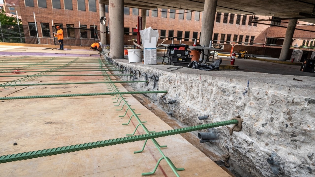 Structural repairs occurring at City Market on Speer