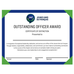 JAF Member Outstanding Officer award certificate