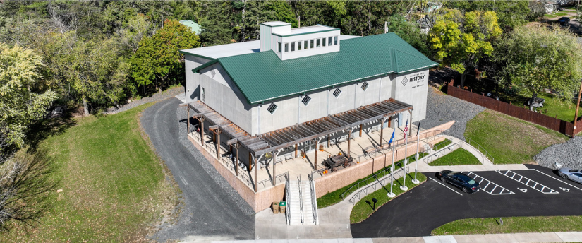 An aerial view of the Chippewa Area History Center.