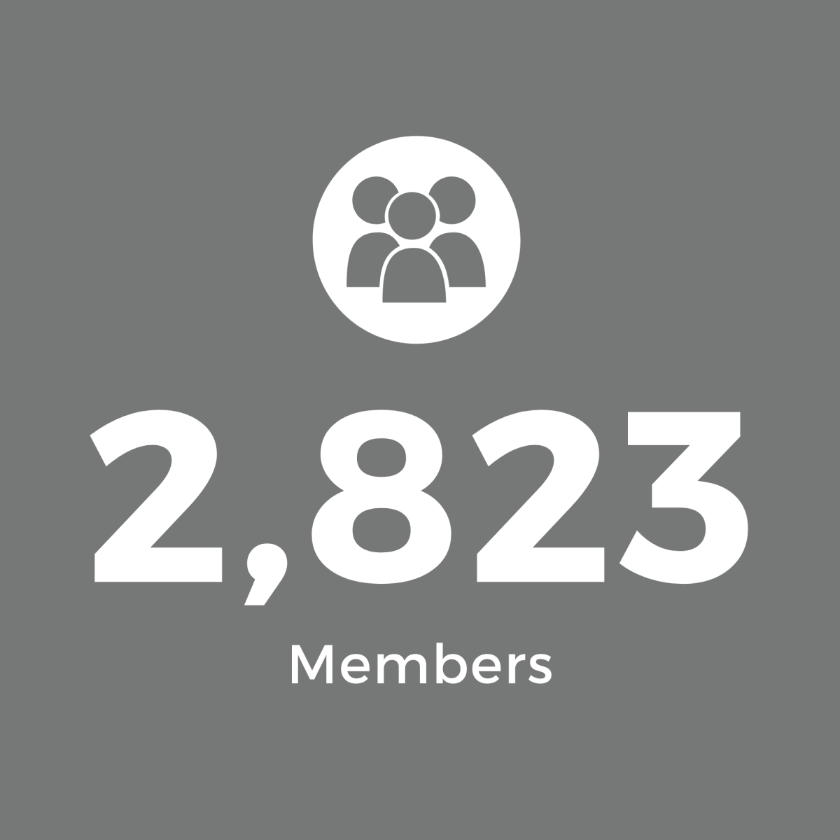 Grey Square with White Text: 2,823 Members
