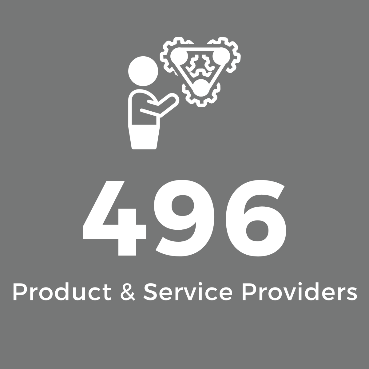 Grey Square with White Text: 496 Product & Service Providers