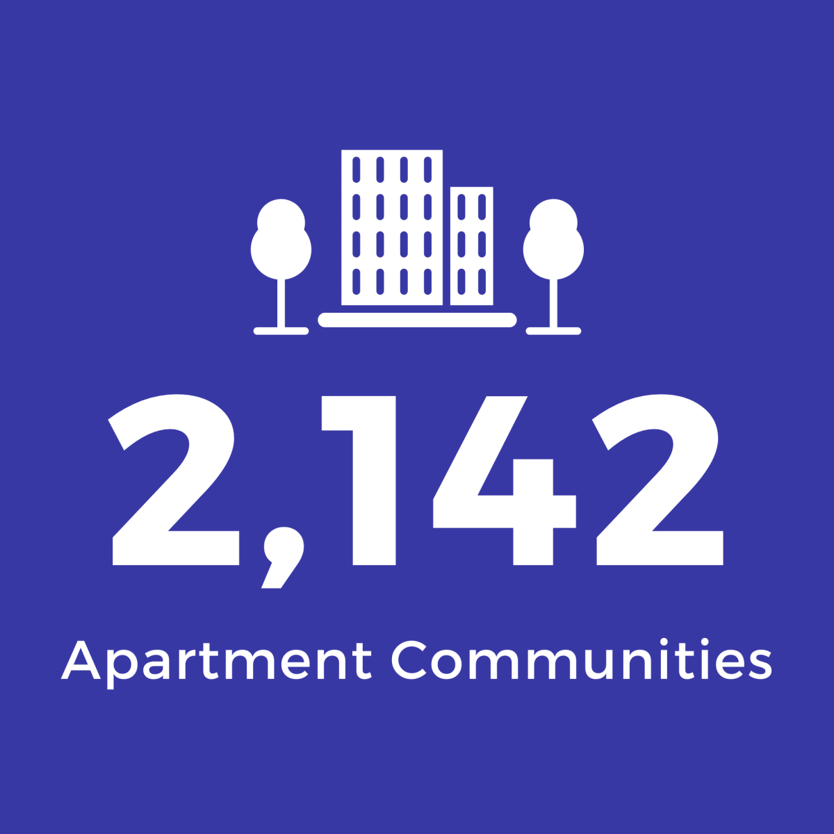 Grey Square with White Text: 2,142 Apartment Communities