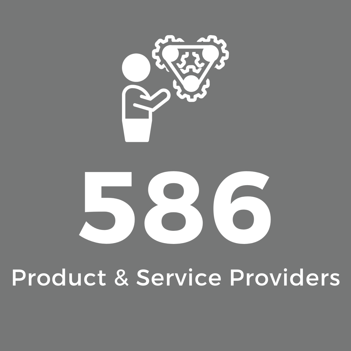 Grey Square with White Text: 586 Product & Service Providers