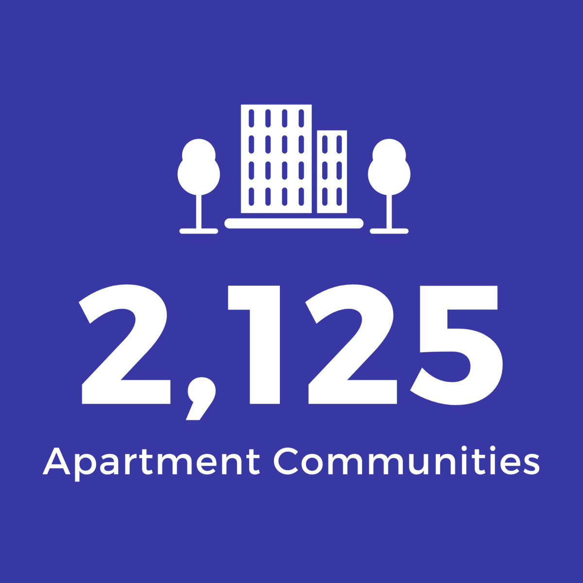 Grey Square with White Text: 2,125 Apartment Communities