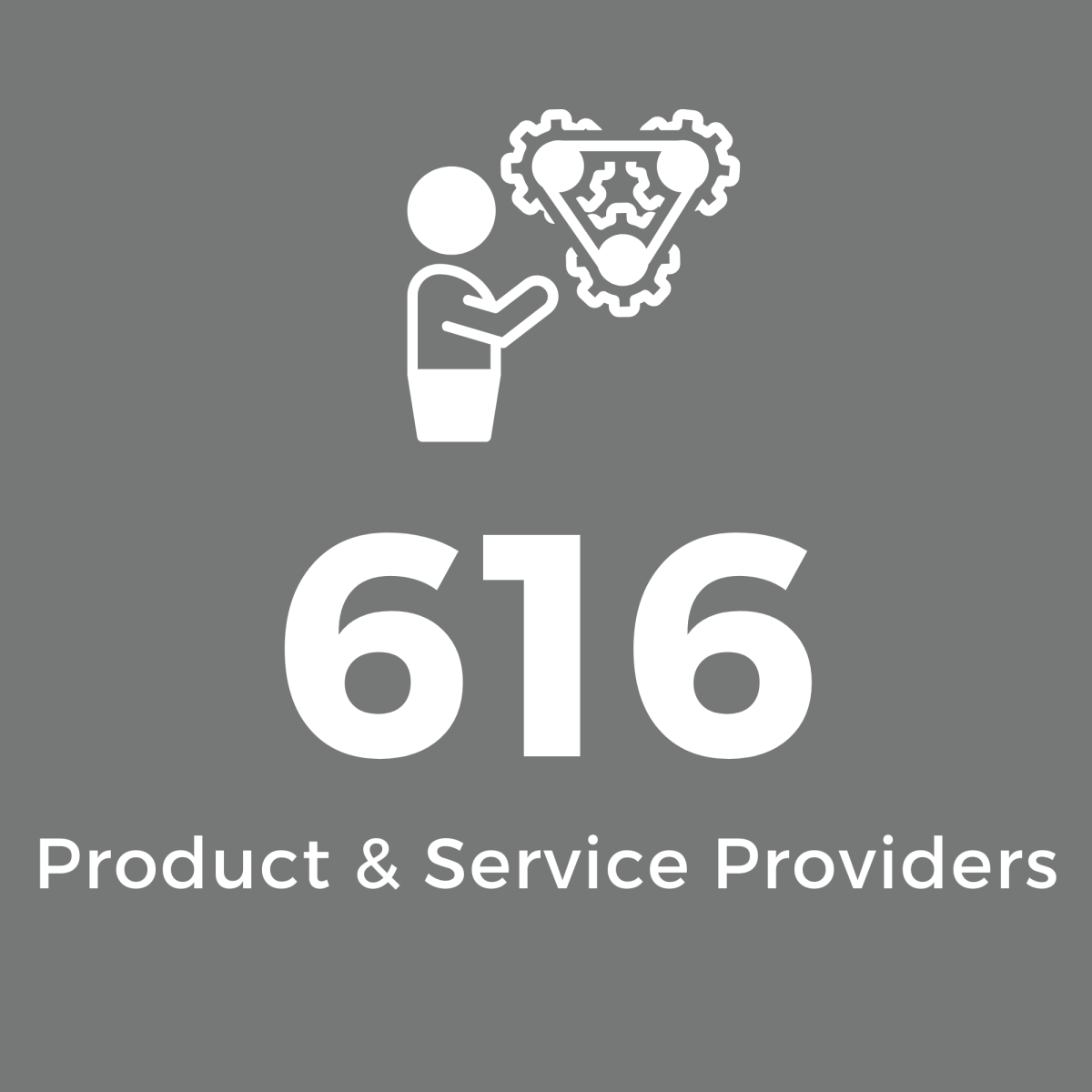Grey Square with White Text: 616 Product & Service Providers