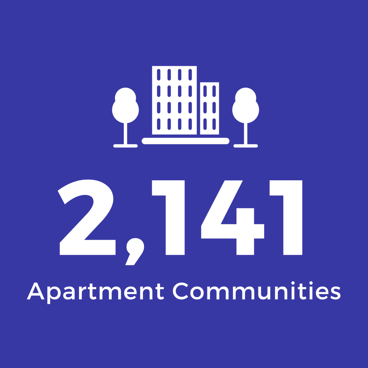Grey Square with White Text: 2,141 Apartment Communities
