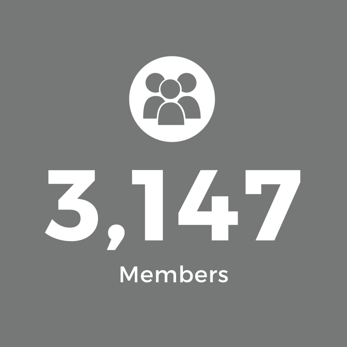 Grey Square with White Text: 3,147Members