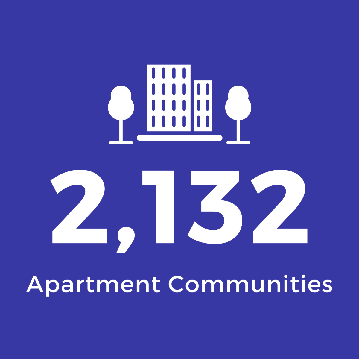 Grey Square with White Text: 2,132 Apartment Communities