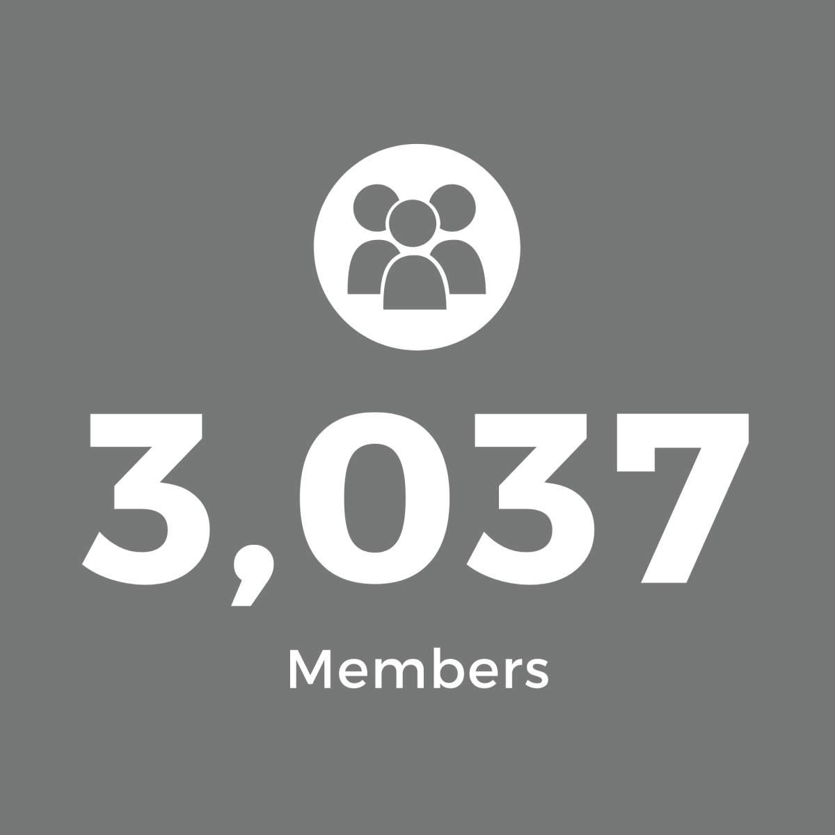 Grey Square with White Text: 3,037 Members