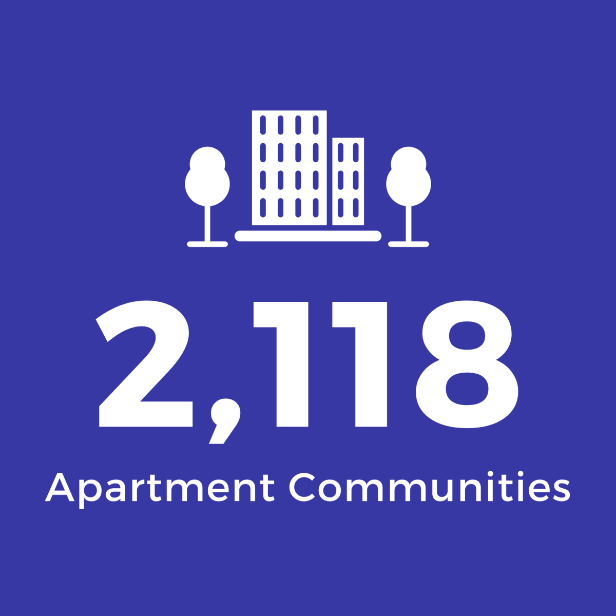 Grey Square with White Text: 2,118 Apartment Communities