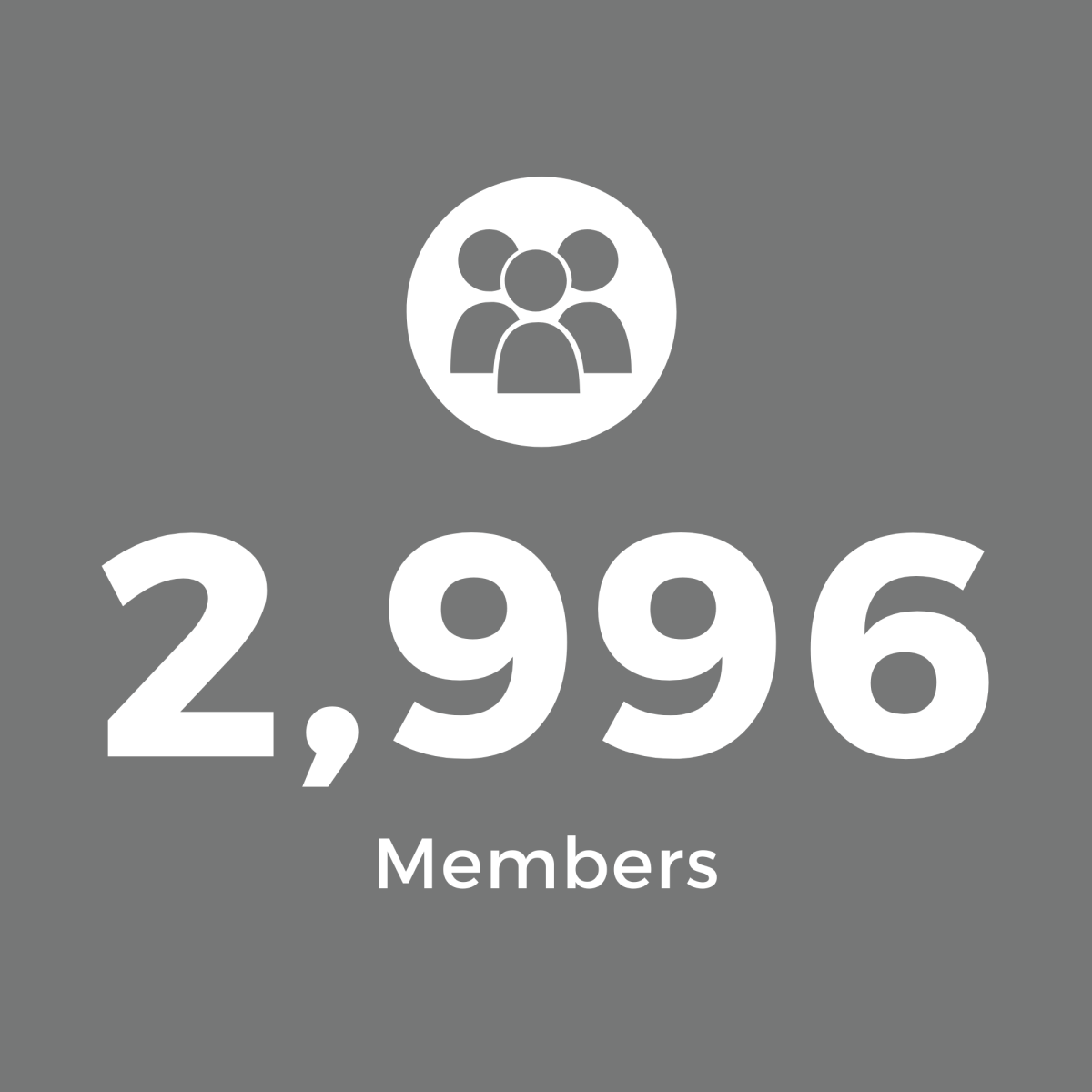 Grey Square with White Text: 2,996 Members