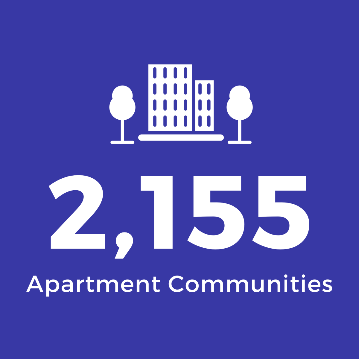Grey Square with White Text: 2,155 Apartment Communities