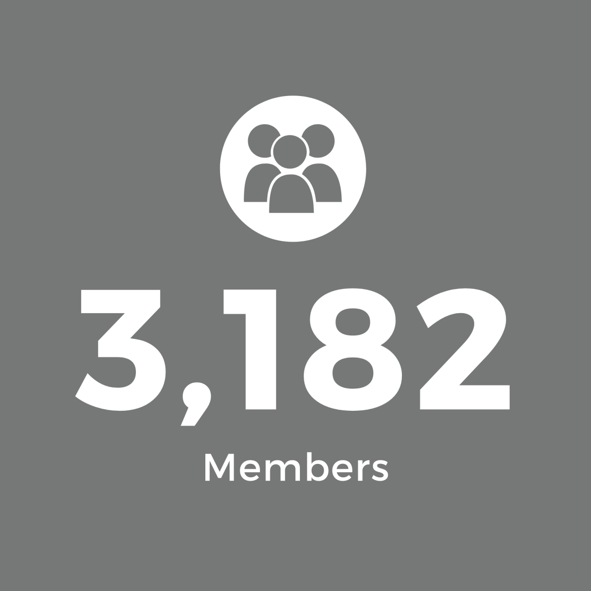 Grey Square with White Text: 3,182 Members