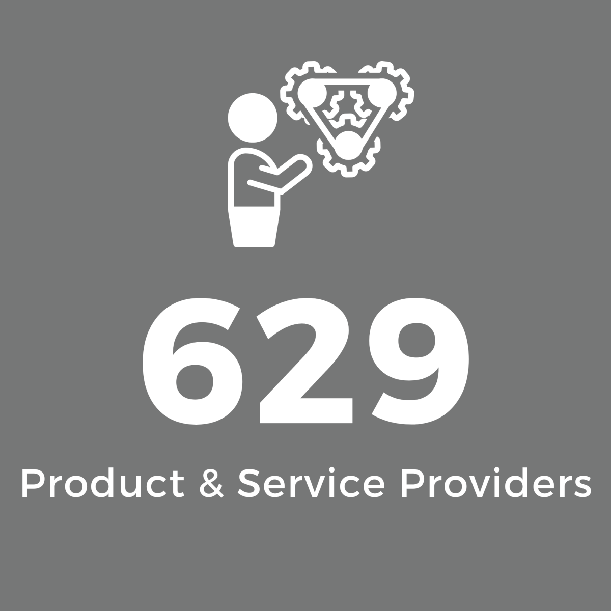 Grey Square with White Text: 629 Product & Service Providers
