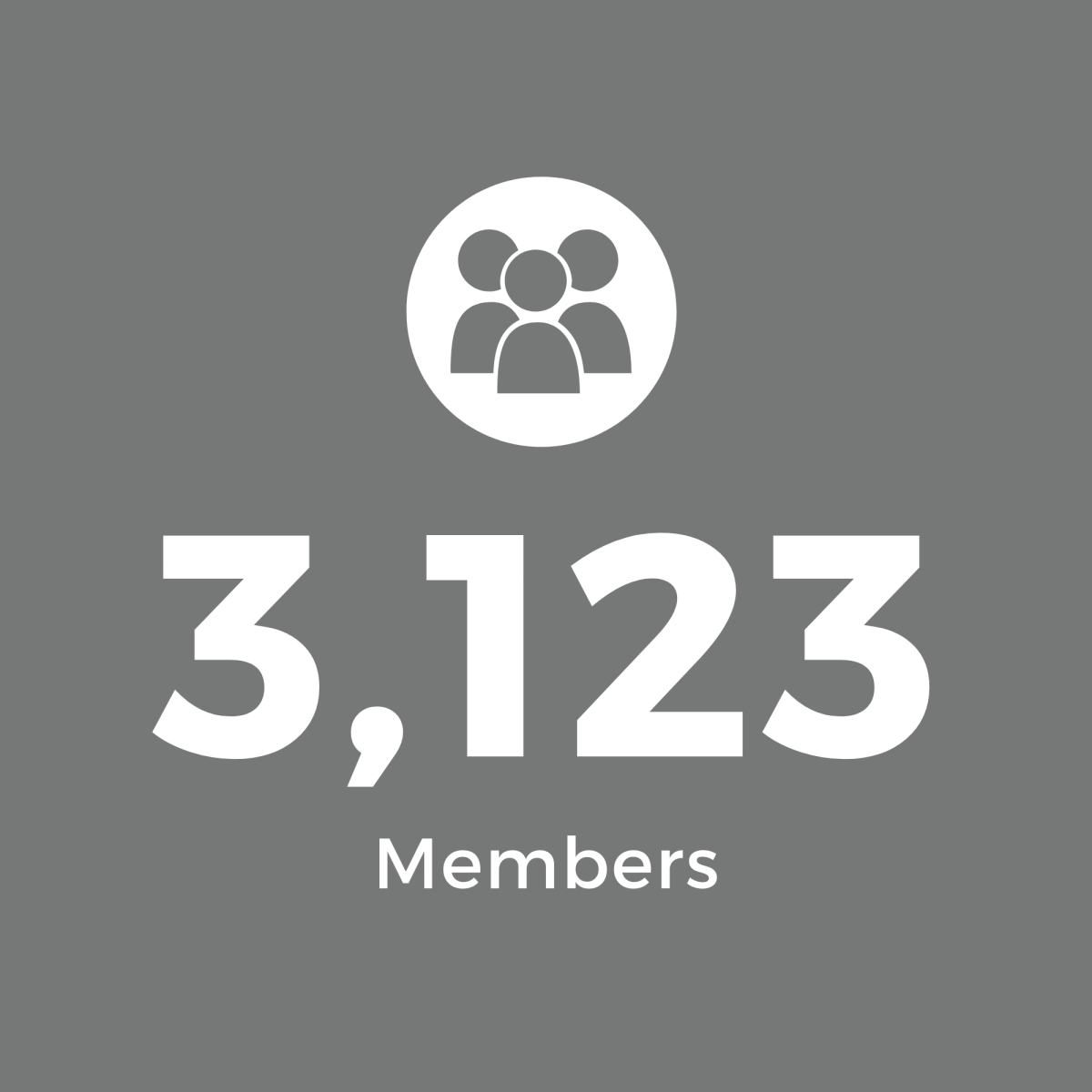 Grey Square with White Text: 3,123 Members