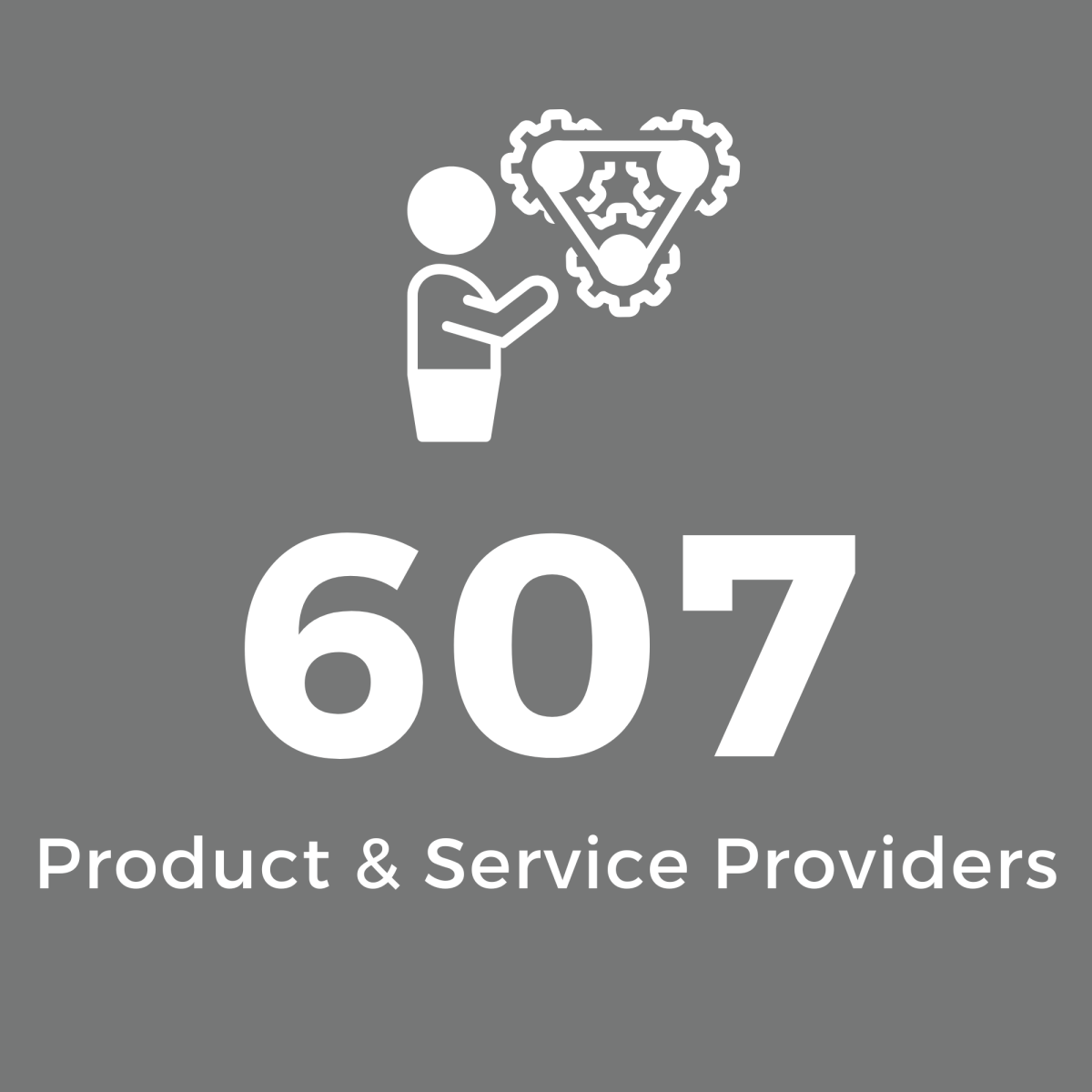 Grey Square with White Text: 607 Product & Service Providers