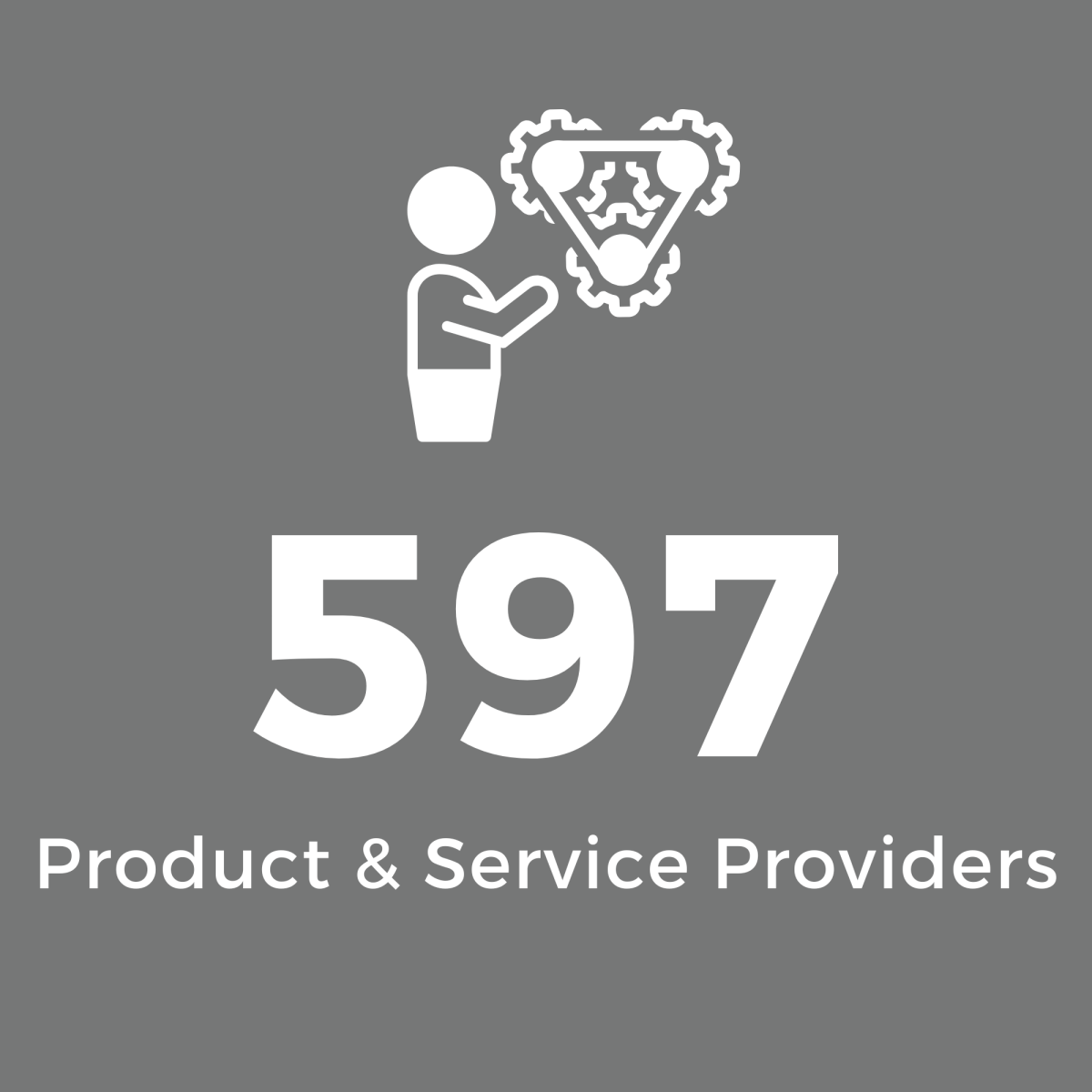 Grey Square with White Text: 597 Product & Service Providers