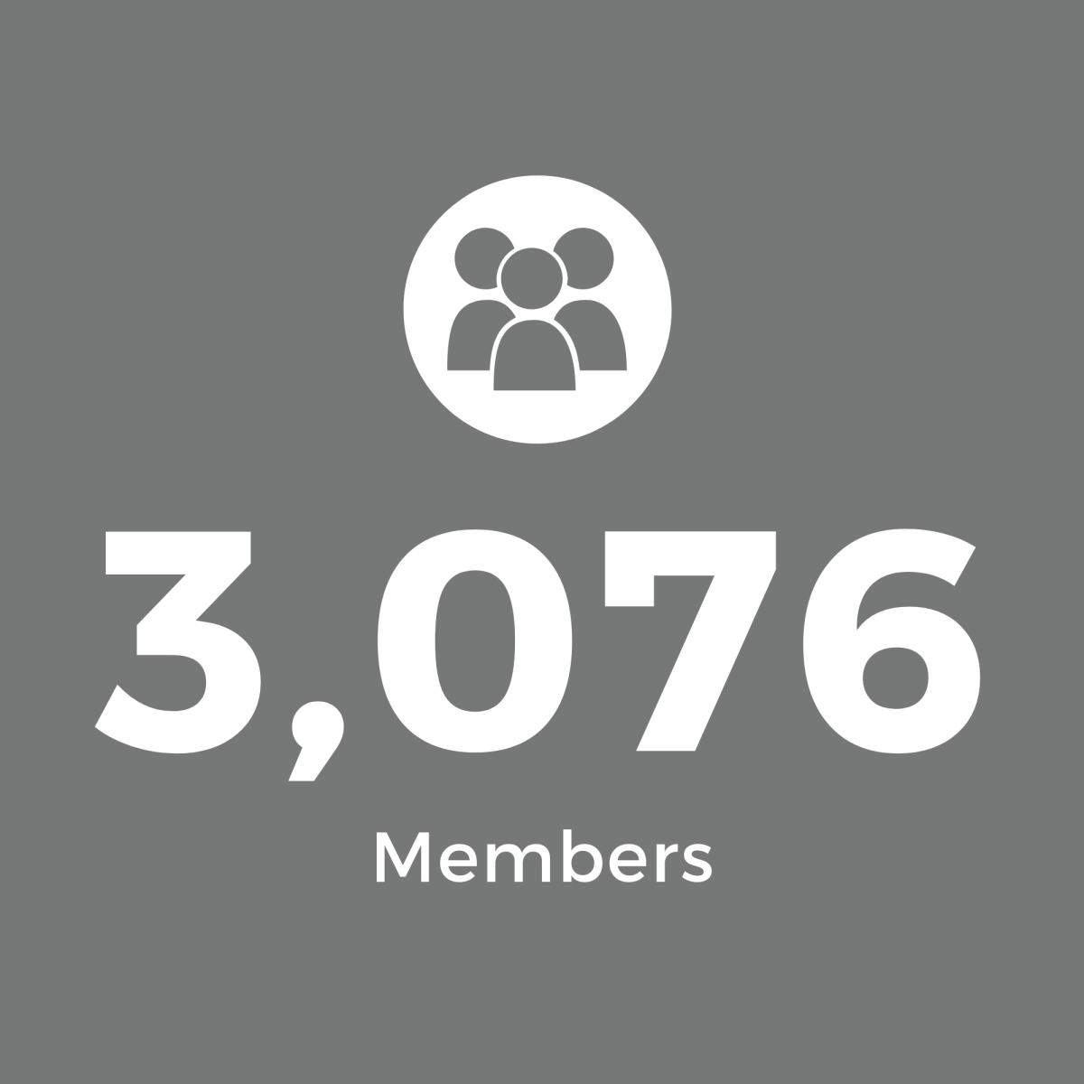 Grey Square with White Text: 3,076 Members