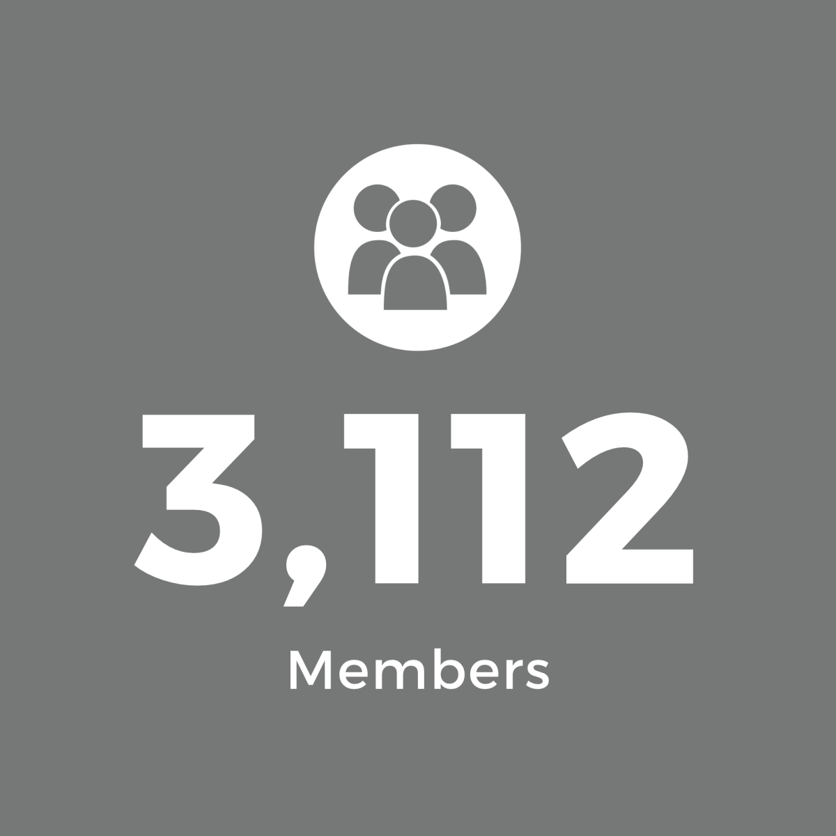 Grey Square with White Text: 3,112 Members