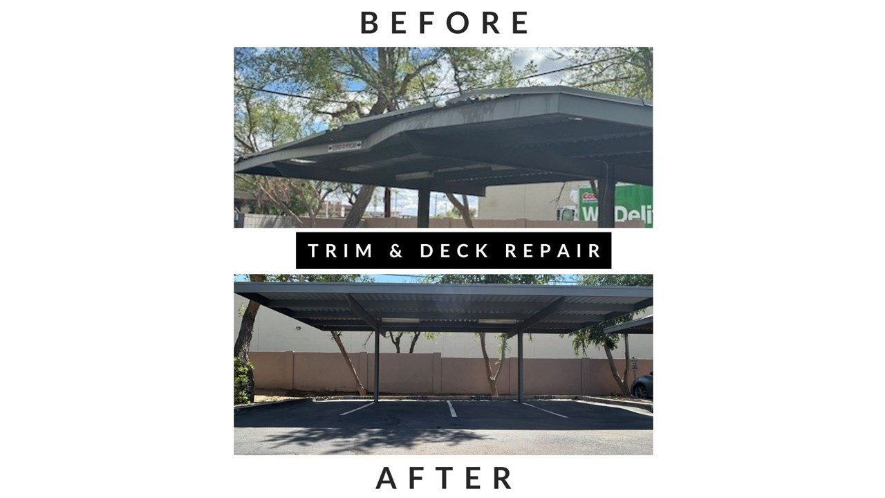 Trim & Deck Repair/Replacement: Maintain carport look & integrity, and protect vehicles on property.