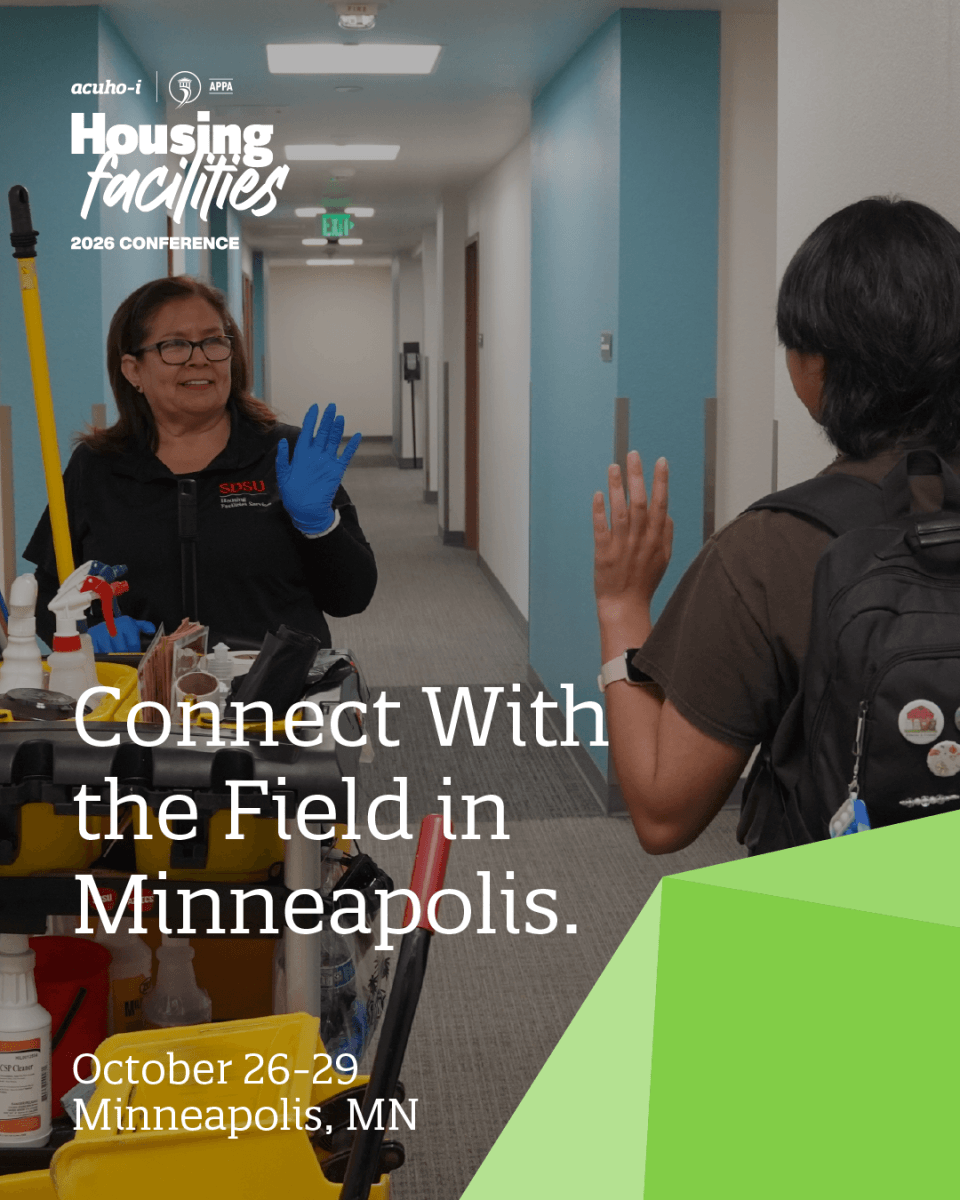 Connect with the field in Minneapolis. October 26-29, Minneapolis, MN. Housing Facilities 2026 Conference.
