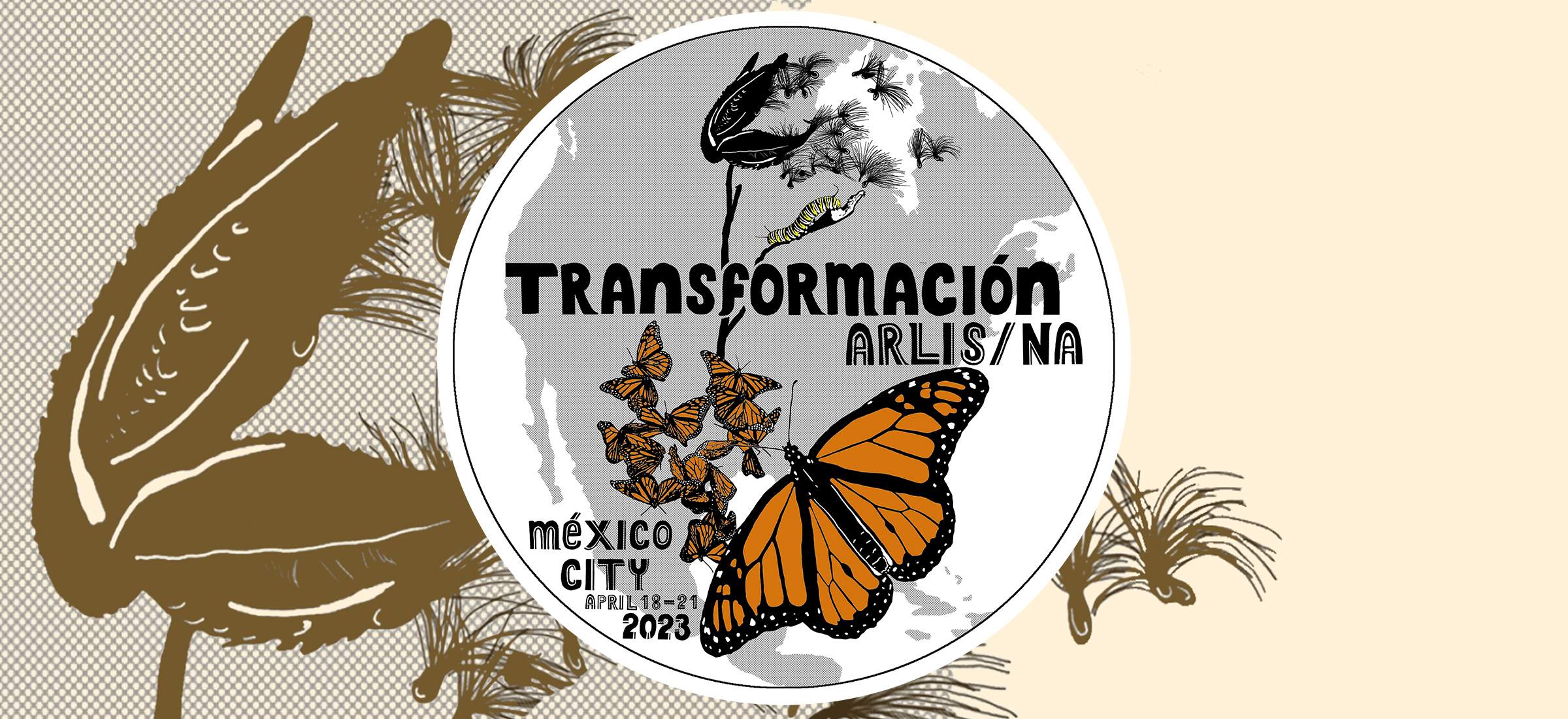 Banner featuring butterflies for the ARLIS/NA 51st Annual Conference. The theme of the conference is "Transformación."