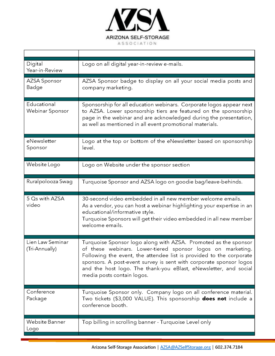 AZSA 2026 Sponsorship Details