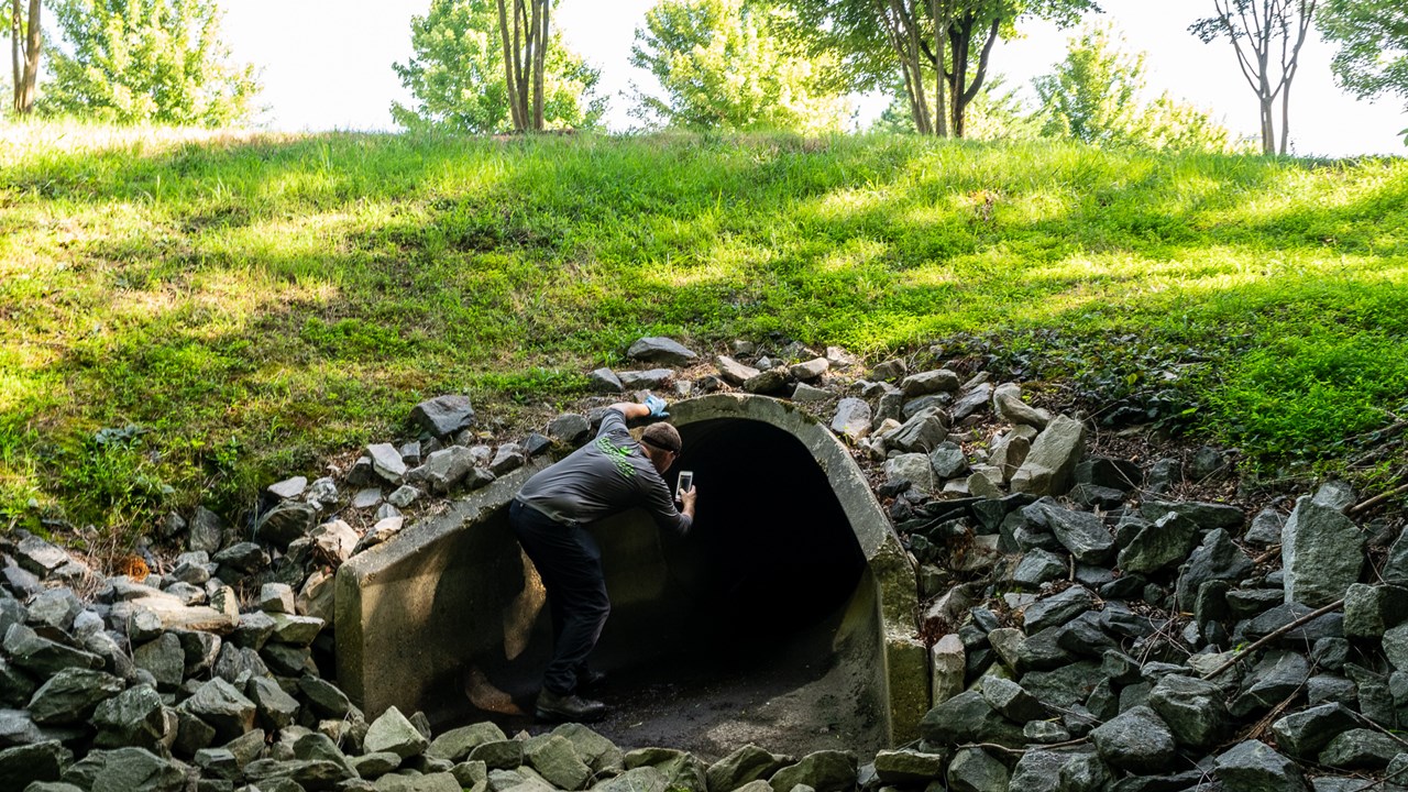 Apartment retention pond pipe inspection