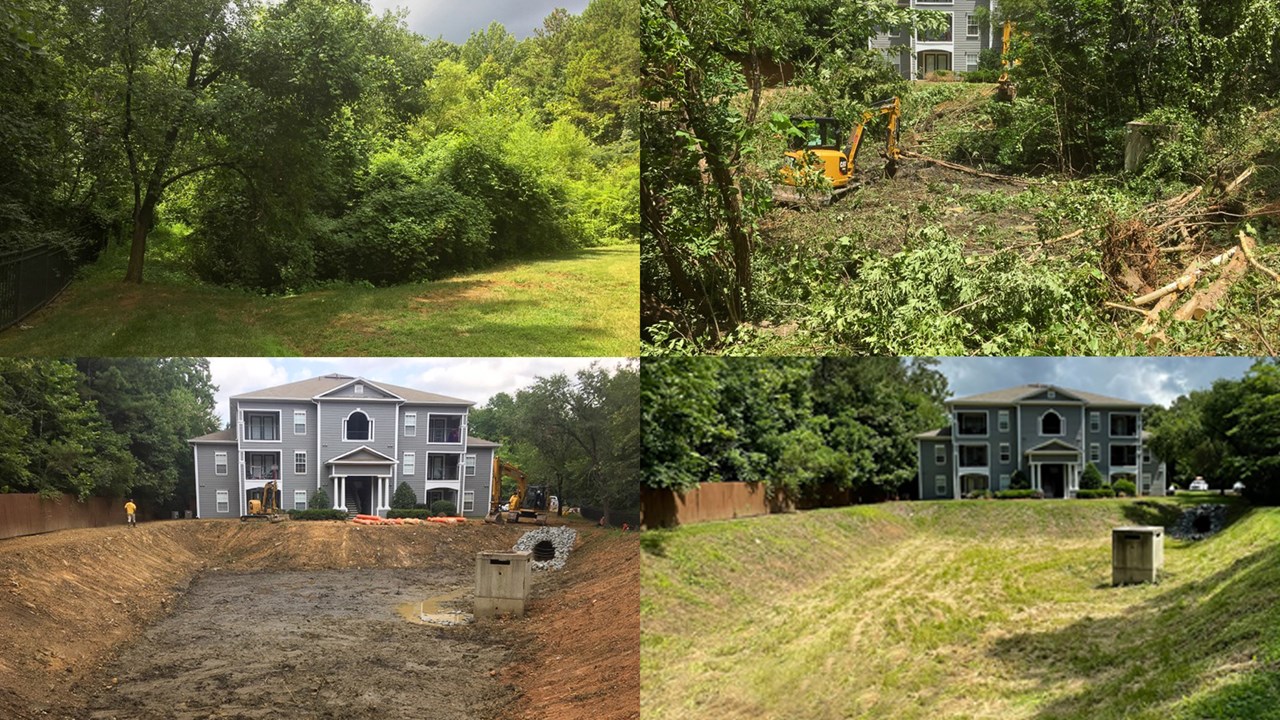 Apartment dry pond basin restoration.