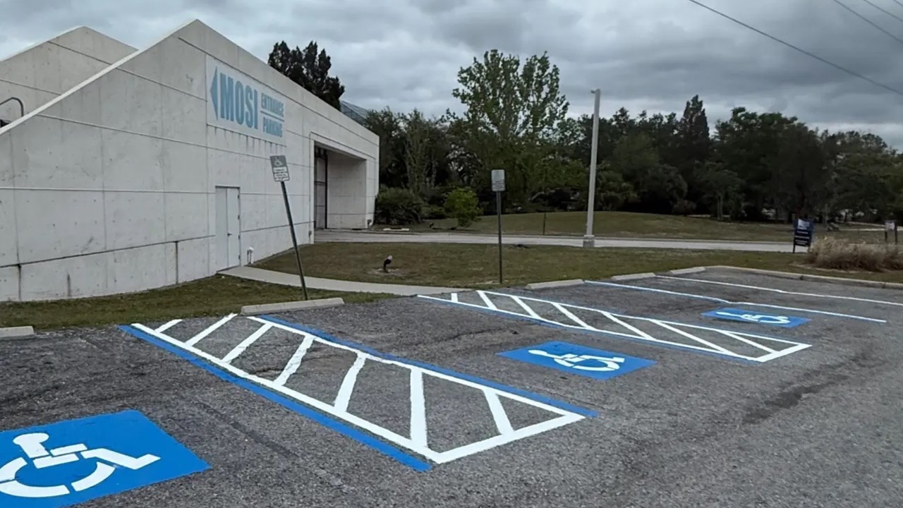 MOSI parking lot and ADA accessible spaces restriped by Radiant Striping, Tampa
