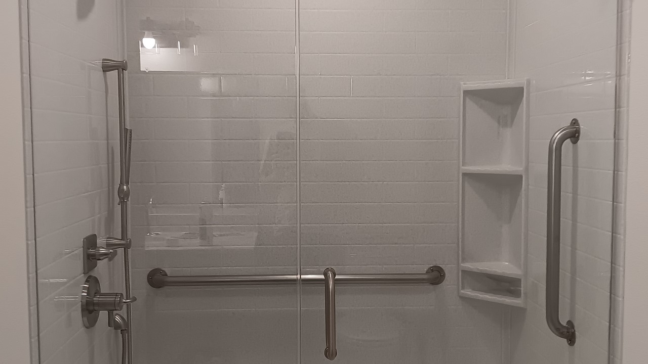 door panel with brushed nickel hardware