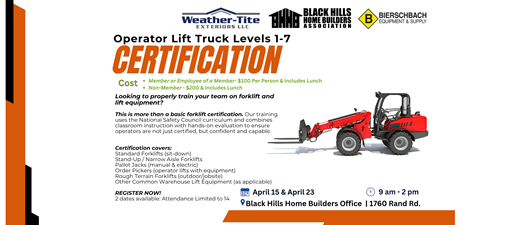 Operator Lift Truck Levels 1-7 Certification *April 23rd* 