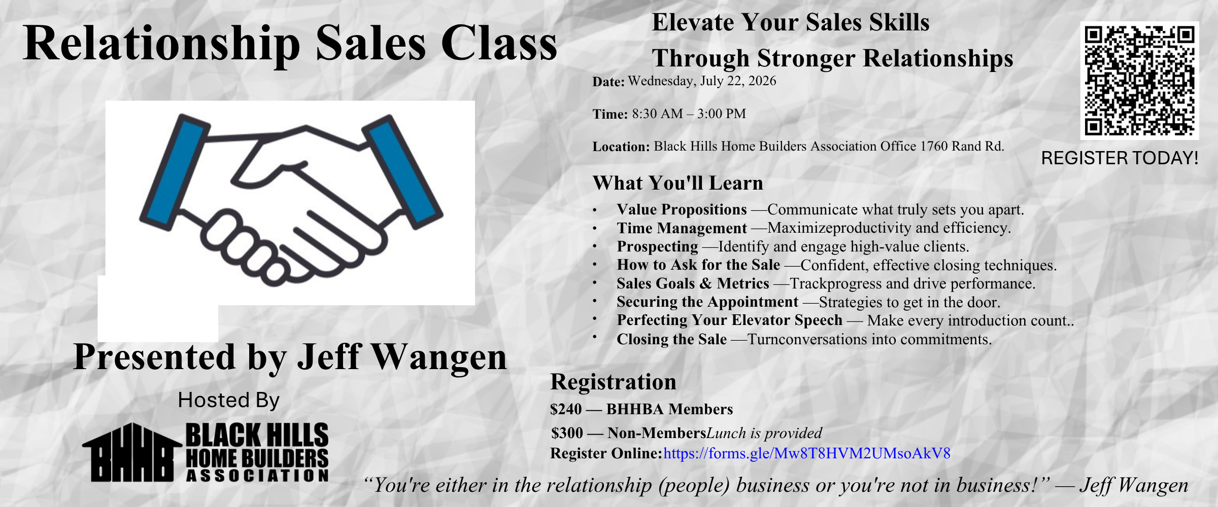 Relationship Sales Class with Jeff Wangen