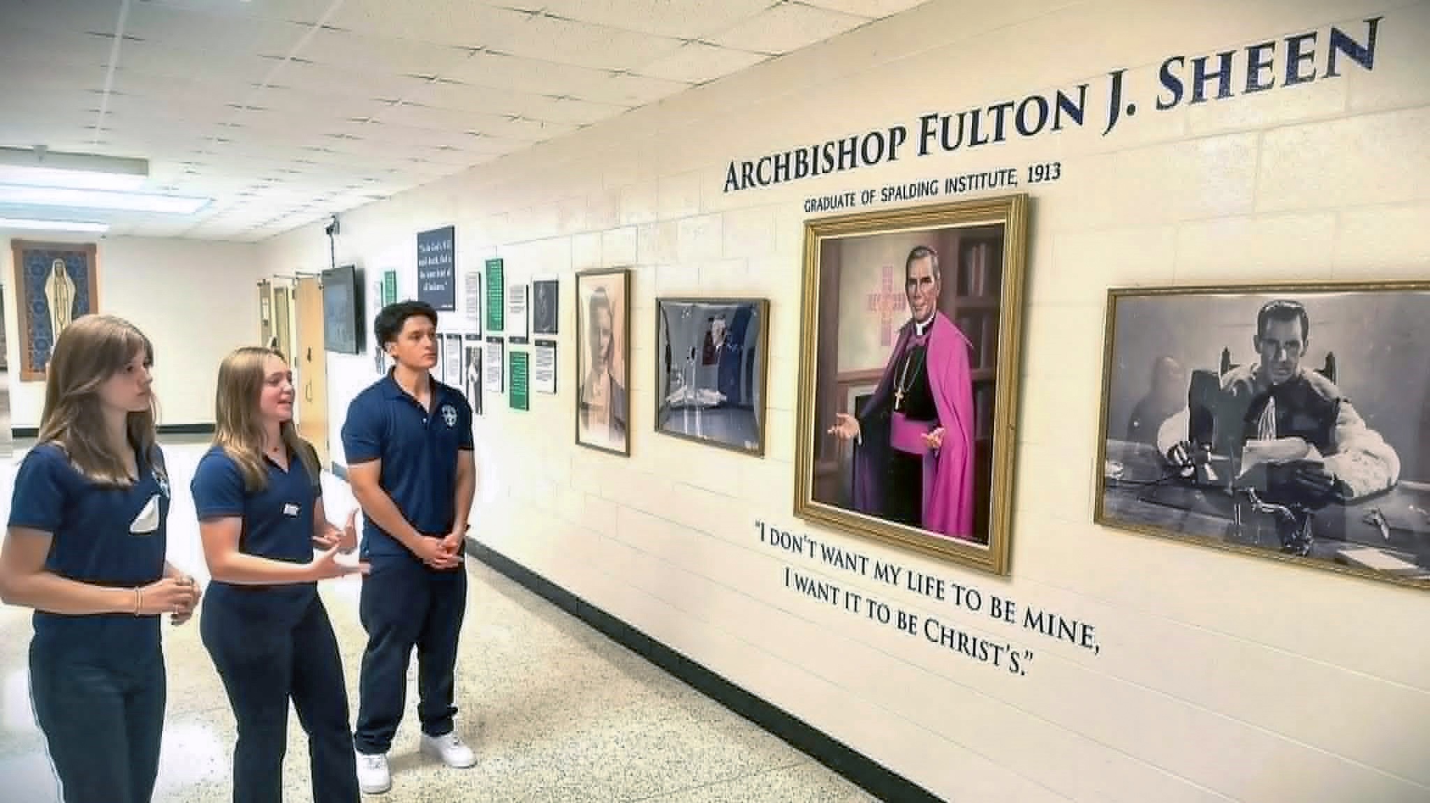 Peoria Notre Dame High School hallway devoted to Archbishop Sheen