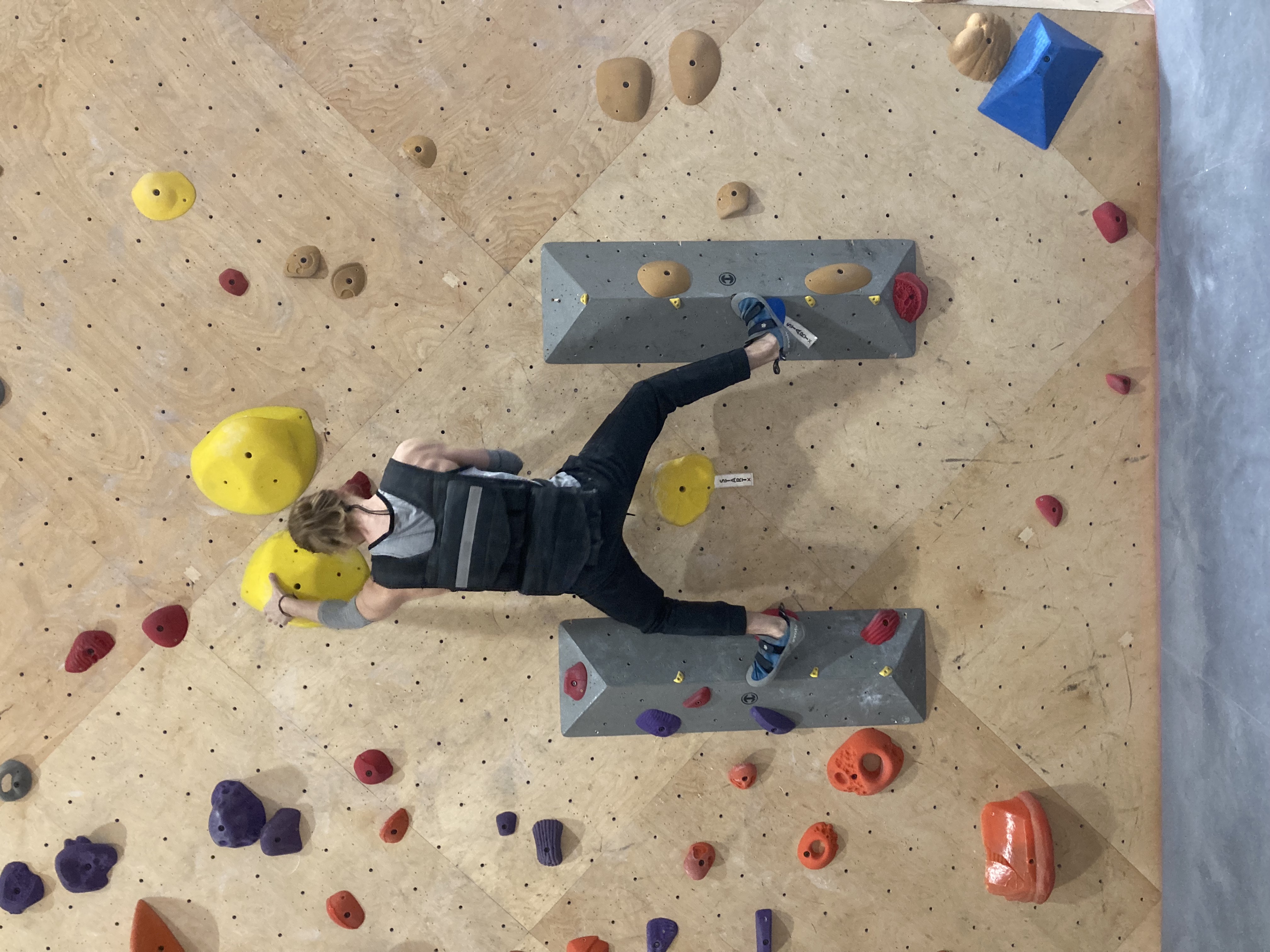 Indoor rock climbing at an indoor rock climbing gym