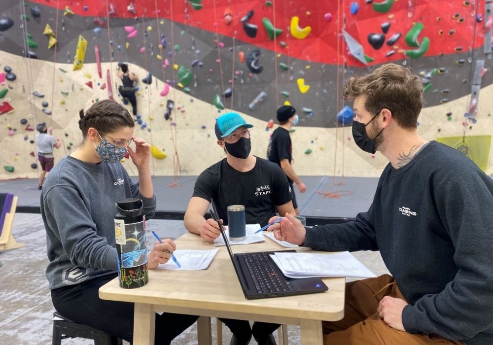 Group at indoor climbing gym