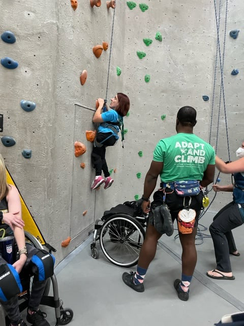 Amy Saffell at the first Catalyst Adaptive Climbing Clinic at the Crag Nashville. 