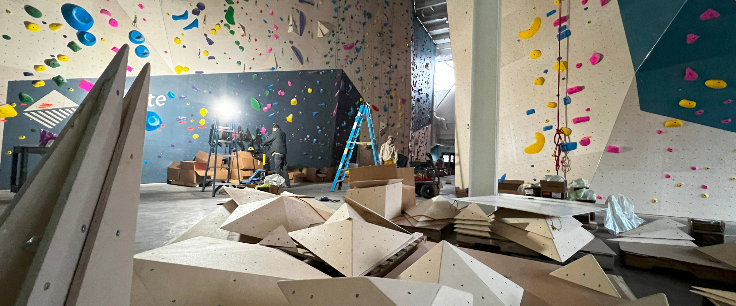 An indoor climbing gym still being opened