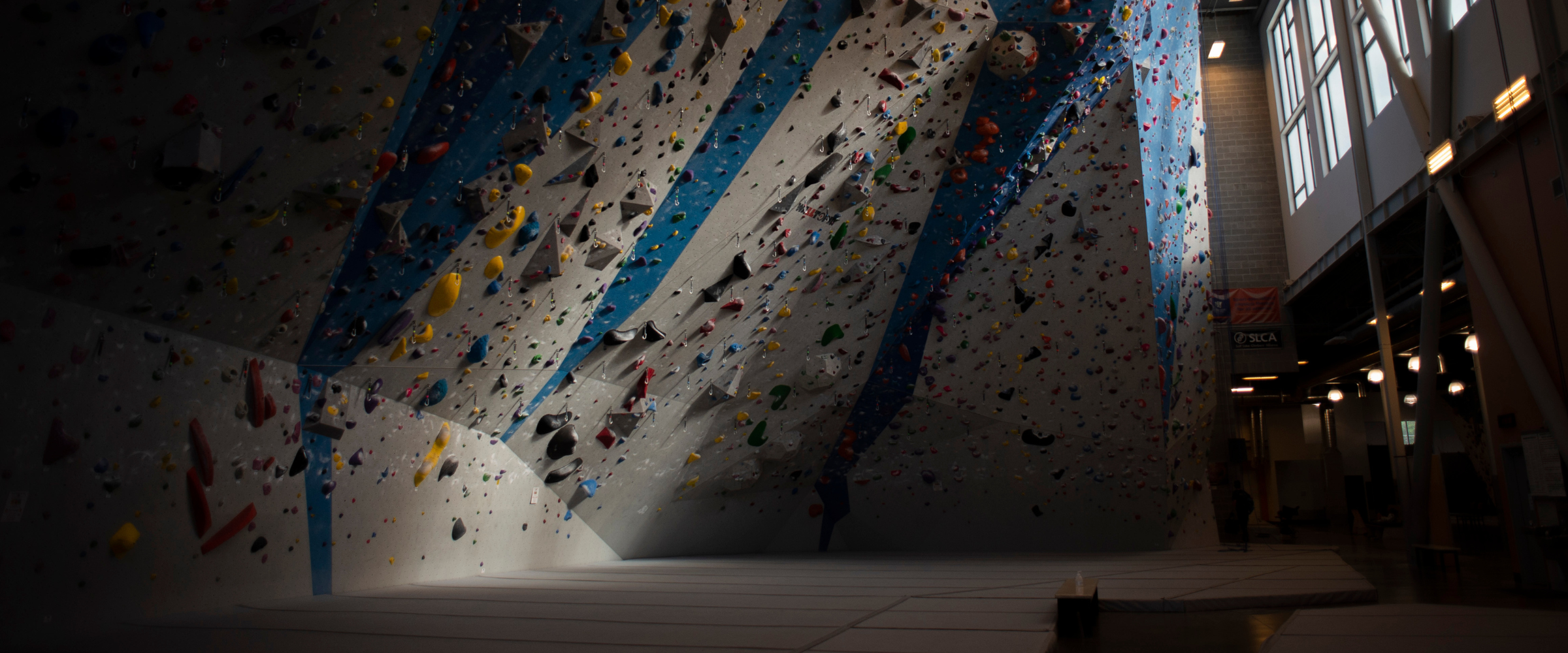 An indoor climbing gym