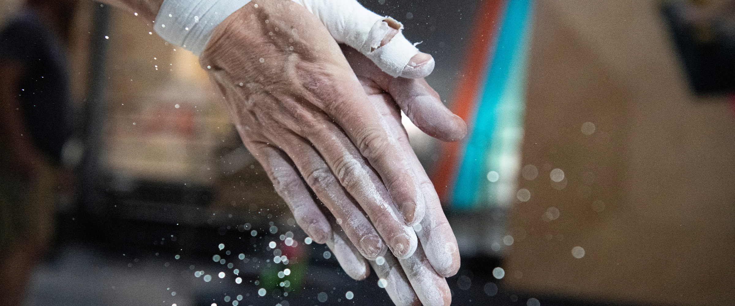 Chalk dust in indoor climbing gyn