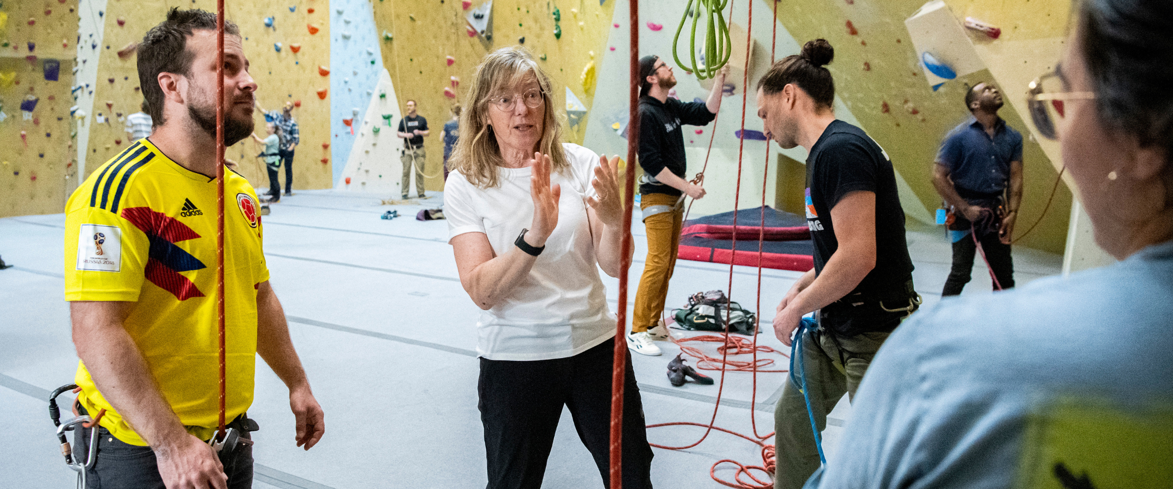 Heather Reynolds teaching indoor climbing course