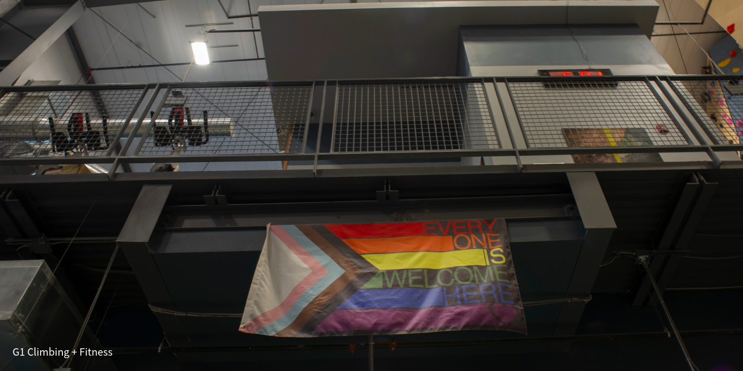 Pride flag in indoor climbing gym