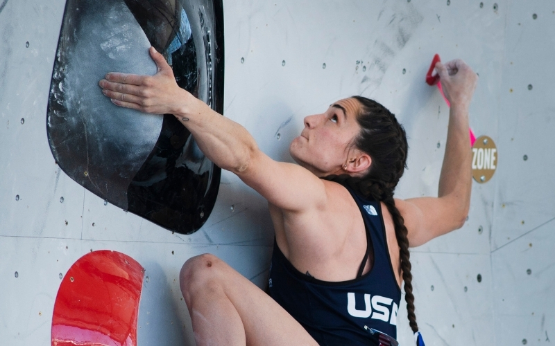 U.S. Olympic athlete Kyra Condie competing in bouldering