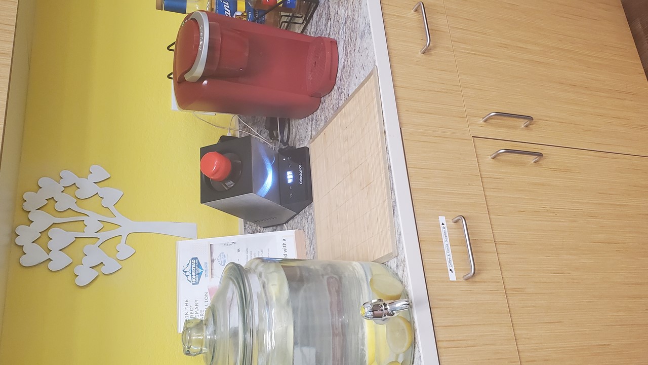 Help yourself to some coffee, tea, water, or fizzy water