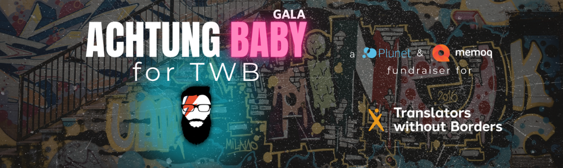 photo promoting achtung baby fundraiser on graffiti background with image referencing david bowie