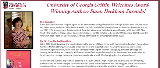 UGA presents Award-Winning Author Susan Beckham Zurenda