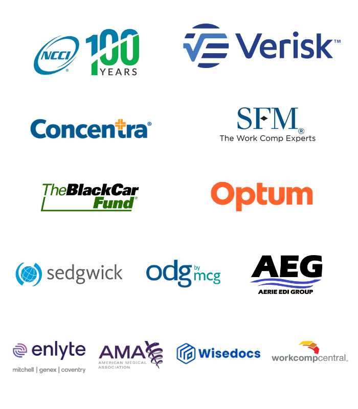 2023 Convention Sponsors NCCI, Verisk, Concentra, The Black Car Fund, SFM, Healthesystems, Optum, Ebix, Aerie EDI Group, Safety National, Enlyte, AMA, Sedgwick, WorkCompCentral