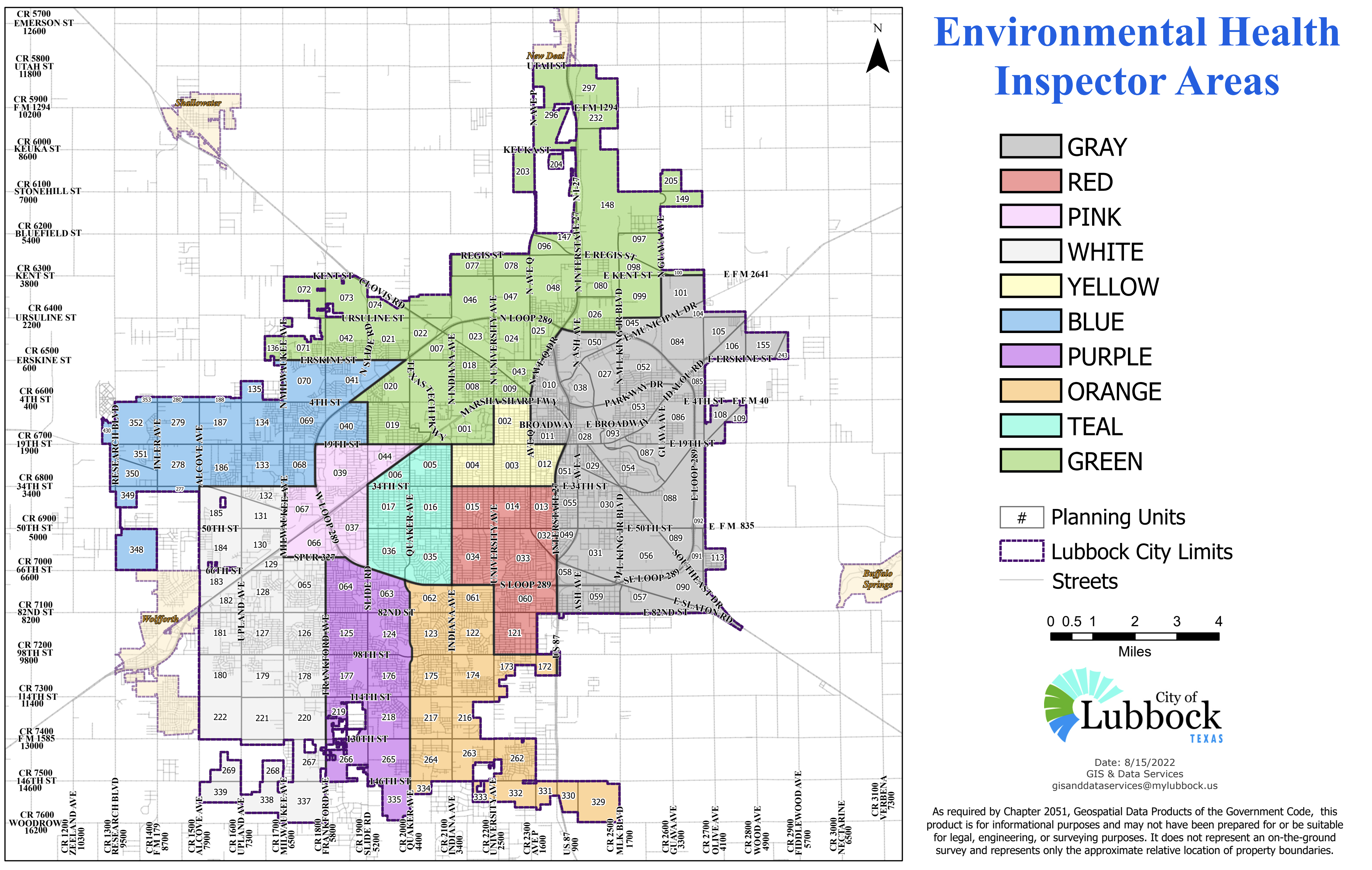 Area map for assigned pool inspectors for the city of Lubbock