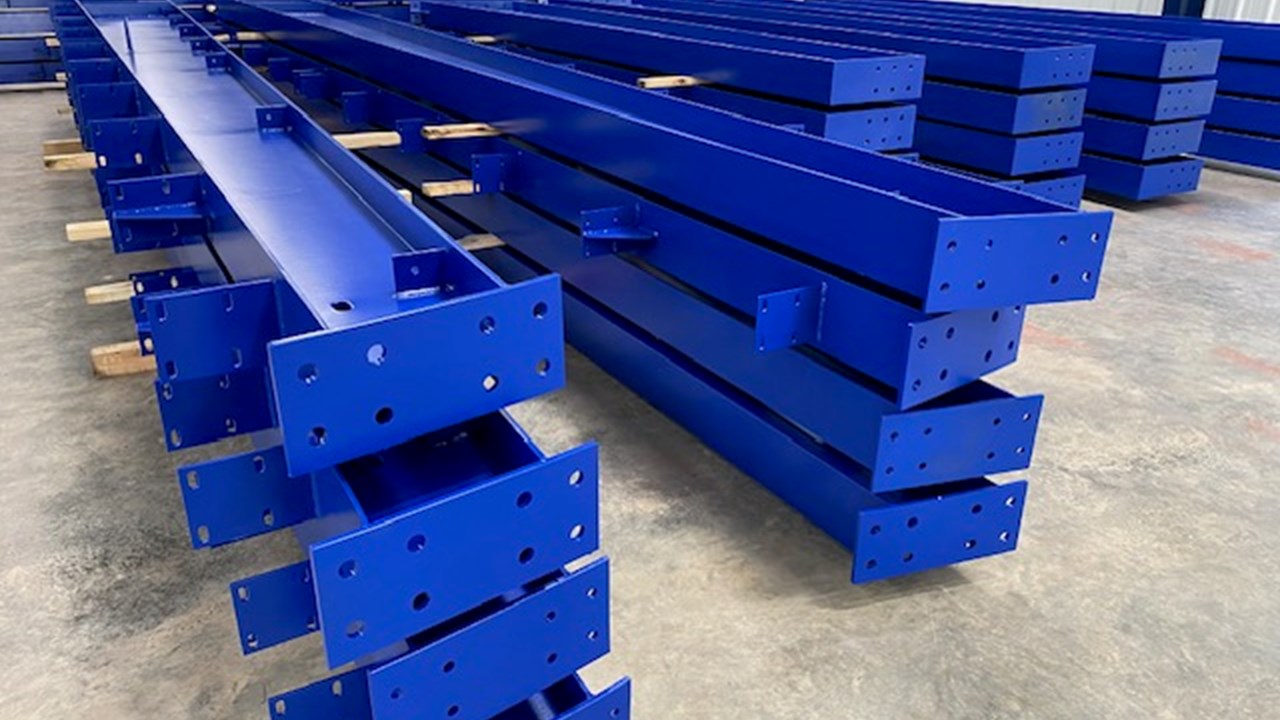 Blue finish coat on steel beams